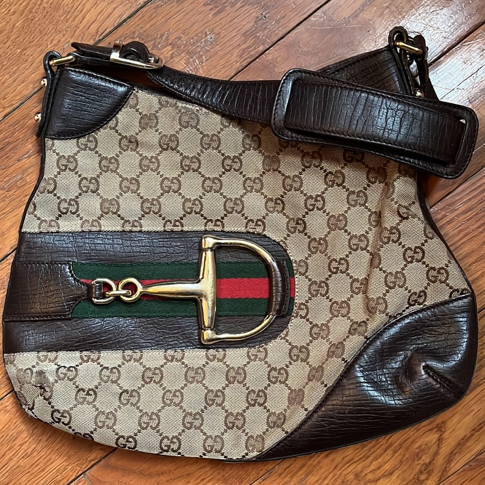 Gucci Horsebit Web Hasler brown shoulder bag